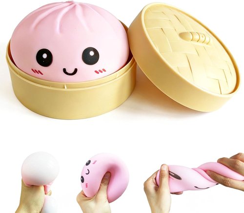 Dumpling Squishy Mystery Box - Super Soft Slow Rising TPR Smiley Face Fidget Toy | Pink Sensory Fun