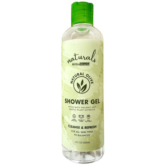 BioMiracle Organic Shower Gel with Exotic Plant Extracts - pH Balanced, Natural & Paraben-Free Body Wash for All Skin Types - Olive Oil Formula for Silky, Radiant Skin - 13.5 fl oz.