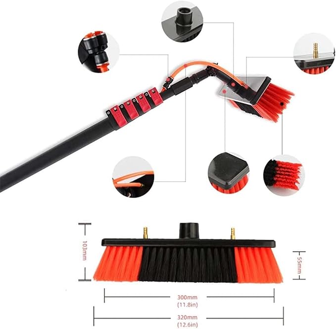 Telescopic Window Cleaning Pole with Water Fed Brush - Extendable 3-11M/9.8ft Solar Panel Cleaner, Outdoor Roof Washing Tool for Conservatories and Windows