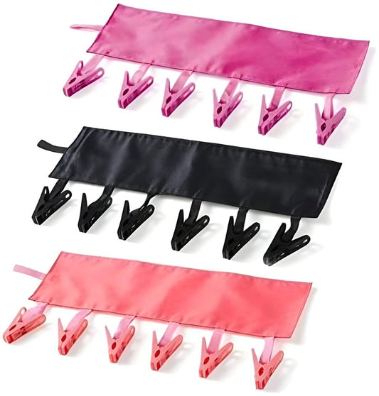 TamBee Travel Hangers Foldable for Suitcase Clothespin Travel Portable Folding Clothes Drying Hanger with 6 Clips Pack of 3 (Black, Red, Rose red)
