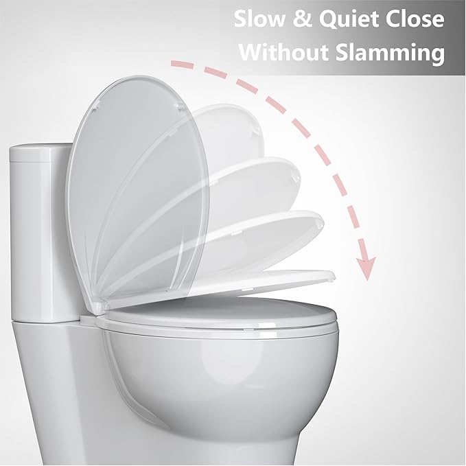 Commercial Round Toilet Seat 17" â Soft Close, Quick-Release & Attach Hinges, Grip-Tight Bumpers, Durable Mark-Resistant Plastic, Easy Install & Clean, White â Color: White 17" Round PP