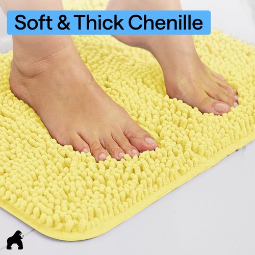 GORILLA GRIP Bath Rug Mat, Thick Soft Absorbent Chenille, Rubber Backing Quick Dry Microfiber Mats, Machine Washable Rugs for Shower Floor, Bathroom Runner Bathmat Accessories Décor, Contour, Yellow