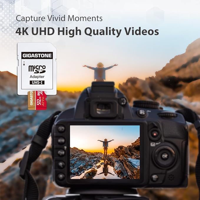 【5-Years Data Recovery】 GIGASTONE 512GB Micro SD Card, 4K Camera Pro, A2 V30 for Smartphone, Gopro, Action Cams, 4K UHD Video Recording, R/W up to 150/120 MB/s, UHS-I U3 C10 Class 10 with Adapter