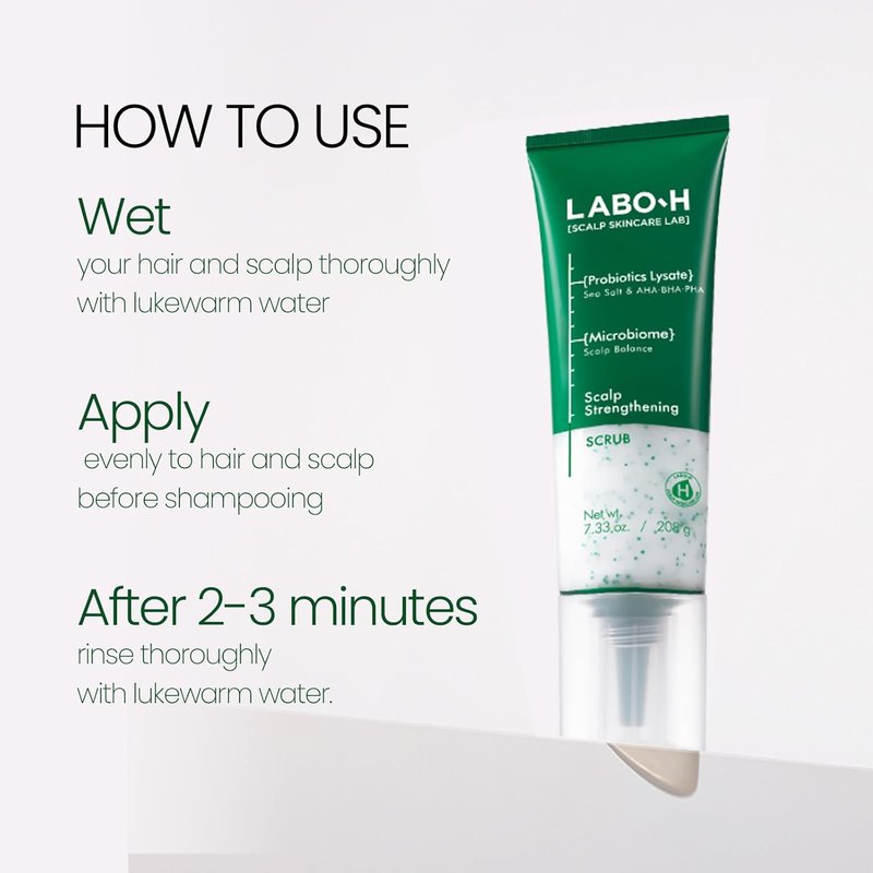 LABO.H Scalp Strengthening Scrub - Korean Clarifying Shampoo for Hair Growth | Vegan Rosemary & Sea Salt Exfoliator, 7.33 Fl Oz
