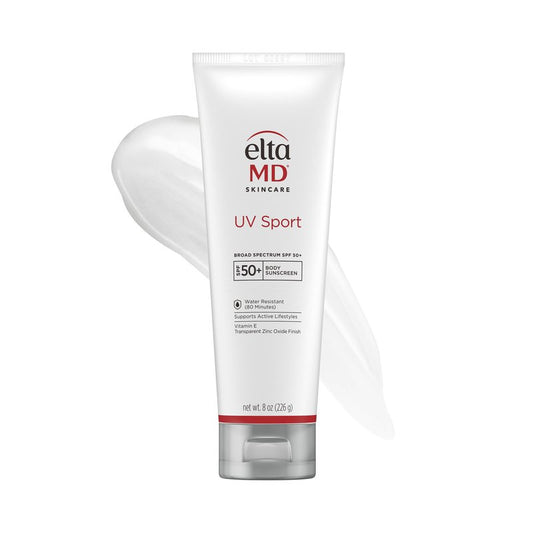 EltaMD UV Sport Sunscreen Lotion, SPF 50 Body Sunscreen, Water and Sweat Resistant, Oil-Free, Zinc Oxide Formula, 8 oz Tube
