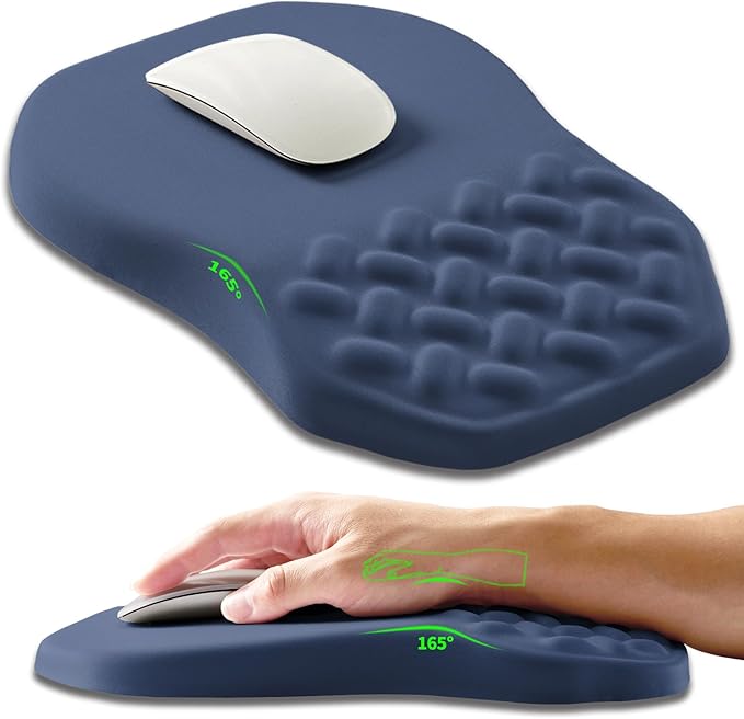 Armanza Ergonomic Slope Mouse Pad Wrist Support, Wrist Rest Mousepad for Carpal Tunnel Pain Relief with Massage Bulge and Slow Rebound Memory Foam (12x8 inch, Deep Blue)