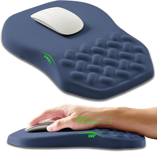 Armanza Ergonomic Slope Mouse Pad Wrist Support, Wrist Rest Mousepad for Carpal Tunnel Pain Relief with Massage Bulge and Slow Rebound Memory Foam (12x8 inch, Deep Blue)
