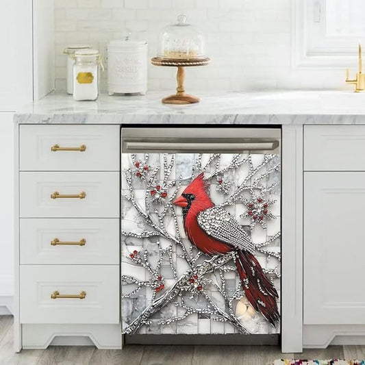 Diamond Branch Cardinal Dishwasher Magnet Cover 23x26 Inch Magnetic Dishwasher Cover Kitchen Decor Refrigerator Magnets Sticker Appliance Protector