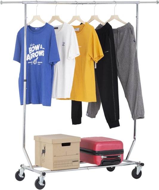 PayLessHere Heavy Duty Clothing Rack - Extensible Garment Rack with Wheels | Supports 135 lbs, Chrome Finish