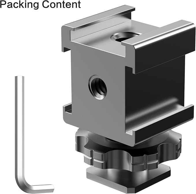 Triple Cold Shoe Mount Adapter, Cold Shoe Adapter Extension Bracket,Cold Shoe Mount Adapter with 1/4"-20 & 3/8"-16 Threads, Hot Shoe Mount for Camera DSLR Mirrorless Camcorder Mic LED Light Monitor
