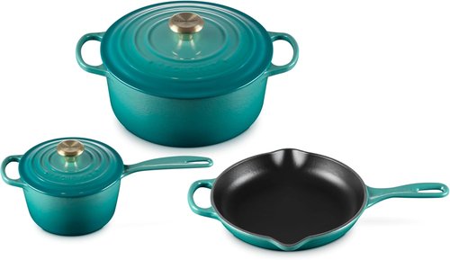 Le Creuset Enameled Cast Iron Cookware Set - 5 Piece | Riviera Color for Durable Cooking
