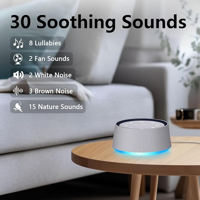LazyNight Sound Machine with 30 Soothing Sounds White Noise Machine 12 Colors Night Light for Baby Adults Kids Sleep Machines 36 Volume Levels 5 Timers for Home Office