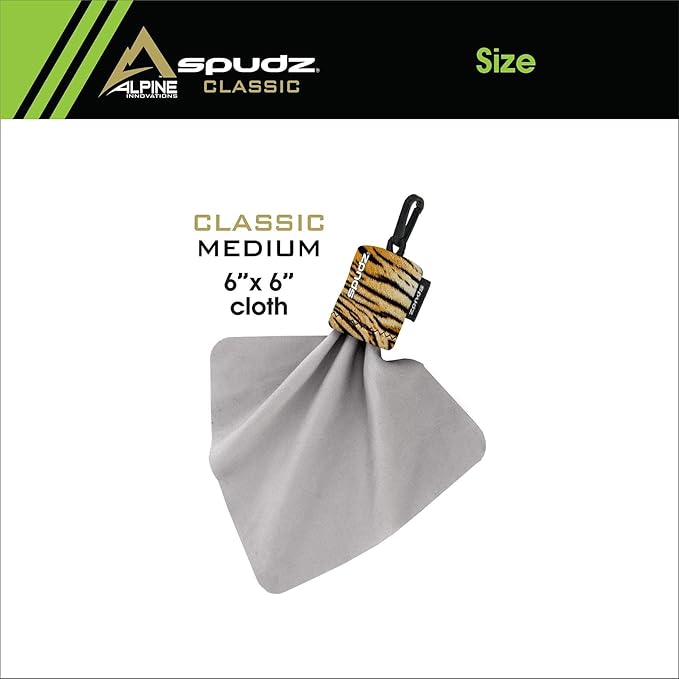 SPUDZ Classic Microfiber Lens Cleaner – Clip-On Pouch, Washable – for Binoculars, Scopes, Glasses, Screens | Classic | Tiger, 6 x 6 Inch (3-Pack)