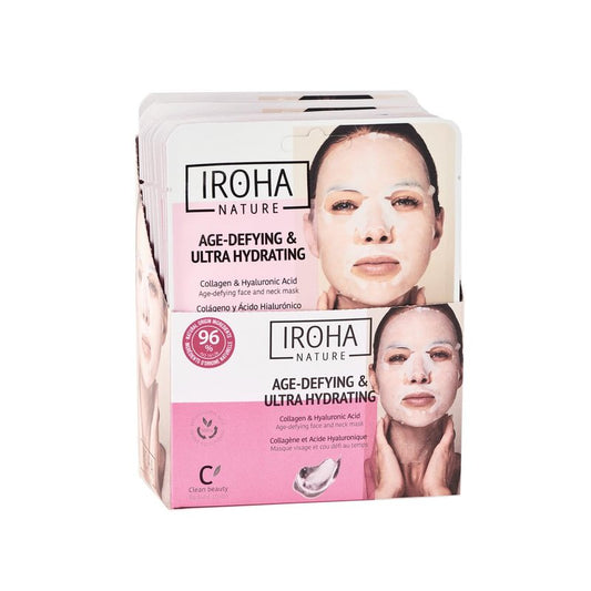 IROHA NATURE Anti-Aging Face & Neck Tissue Mask with Collagen (Pack of 15) | Firms and Prevents Wrinkles and Fine Lines | Visible Results in 15 Minutes | 96% Natural Ingredients | Mature Skin