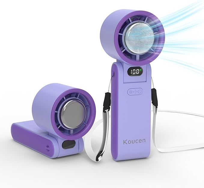 Koucen Portable Handheld Fan Rechargeable 100 Speeds Turbo Ice Cooling Personal Mini Fan Small Foldable 3-IN-1 for Neck/Desk/Hand, Travel Essentials Gifts for Women Men/Violet