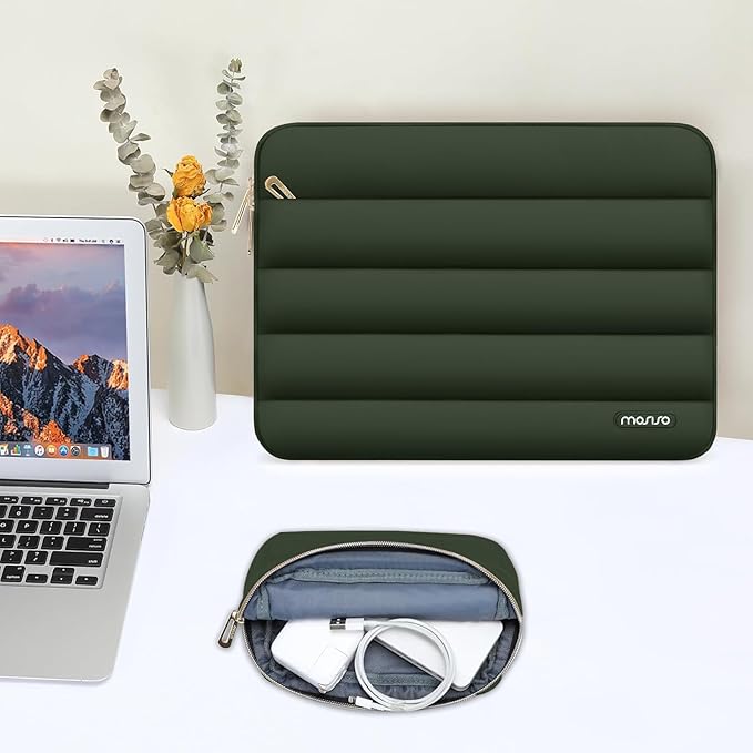 MOSISO Laptop Case 16 inch, 15-15.6 inch Puffy Laptop Sleeve Compatible with MacBook Pro 16 M5 M4 M3 M2 M1, HP Dell ASUS Acer Toshiba Lenovo, Polyester Horizontal Bag with Small Case, Army Green