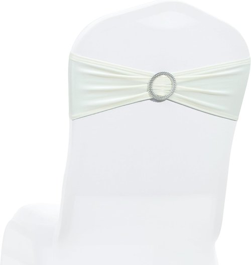 MDS Spandex Chair Sashes - Universal Fit Elastic Stretch Bands with Buckle for Weddings | Ivory - Pack of 200