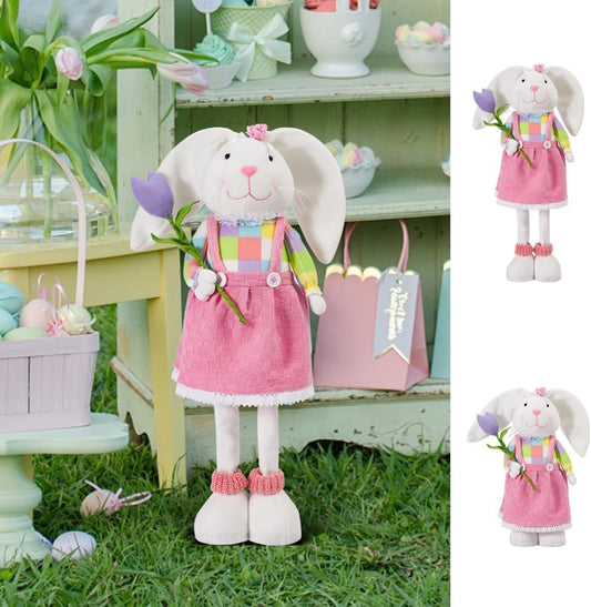 Skiennix Standing Easter Bunny Decor - Plush Gnome Figurine with Stretchable Legs | Cute Pink Spring Decoration for Home and Office