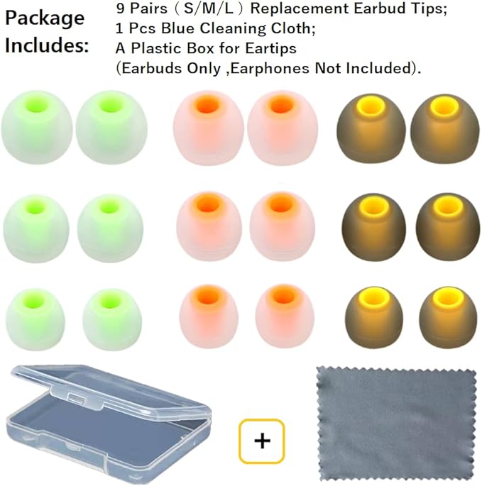 CYADCI Silicone Earbud Tips Replacement (S/M/L) - Fit for Inner Hole 3.8mm-5.1mm - 9 Pairs - Headphone Ear Tips - Yellow, Orange, Green