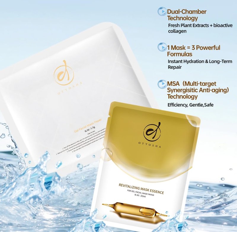 OTTOSHA Bioactive Collagen Face Mask,Separated Serum Gel 33ml And Powder Membrane, Real Deap Skin Care Beauty SPA,Hydrating,Repairing,Revitalizing, Anti-Aging (5 pair)