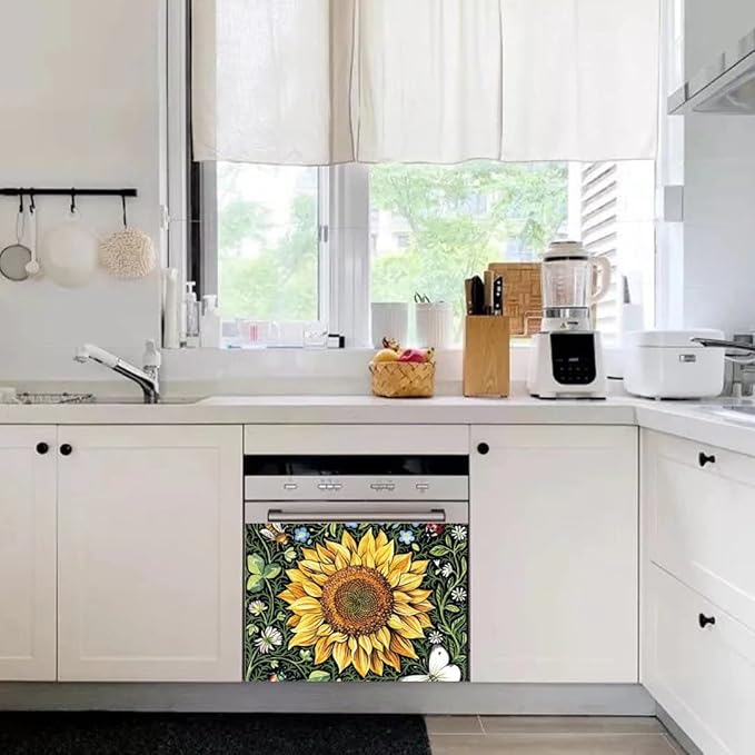 Sunflower Dishwasher Decorative Cover, Home Kitchen Dishwasher Decal Floral Refrigerator Cover Decals, Ordinary 23"x17"INCH