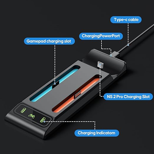 Lmcpa 3 in 1 Controller Charger for Nintendo Switch 2 JoyCon/Pro, Charging Dock with Type-C Port and LED Charging Indicator, 2.5H Fast Charging Space-Saving Storage Stand for Switch 2 Accessories