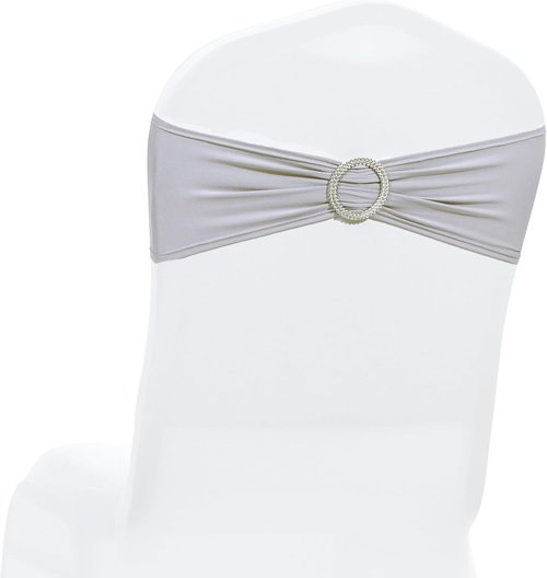 MDS Premium Stretch Chair Sashes - Pack of 25 Light Silver Bow Covers for Weddings & Events