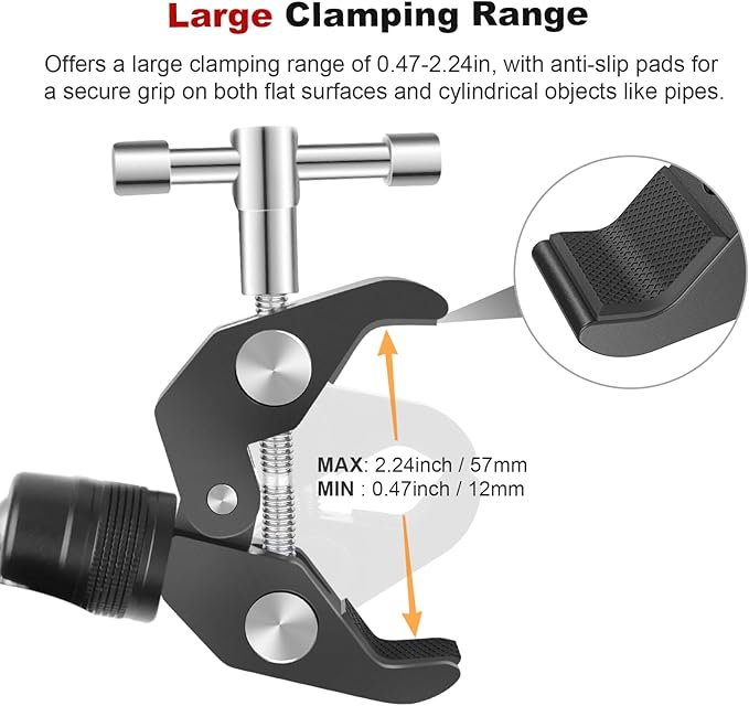 Mechrig Super Clamp Camera Mount with 360° Mini Ball Head, Aluminum Desk Tube Crab Clamp for Monitor/Light/Mic, Bike/Motorcycle Handlebar Mount for Go Pro/Insta360/DJI Action Camera (SY012)
