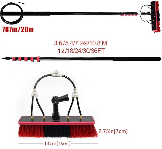Photovoltaic Panel Cleaning,Cleaning Pole,Water Fed Telescopic Brush,Window Clean,Extendable Cleaner Conservatory Roof Cleaning Tools,6m/20FT
