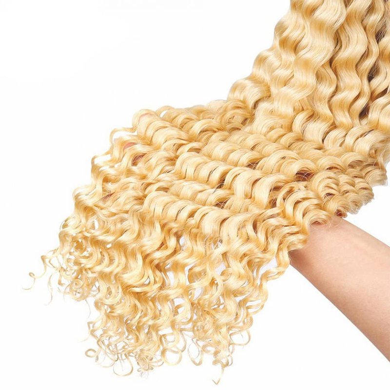 Freiuoke 613 Bundles Human Hair Blonde Deep Wave Bundle 613 Loose Deep Wave Bundle Human Hair Unprocessed Virgin Hair 3 Bundles 14 16 18 Inch