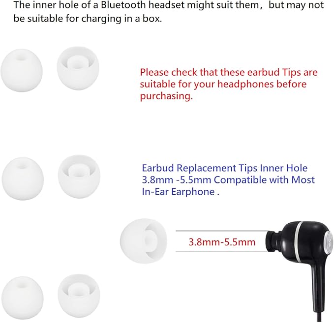 CYADCI 36 Pieces Medium Earbud Tips Soft and Comfortable Ear Bud Replacement Pieces Silicone Fit Most in-Ear Headphones，Inner Hole 3.8mm -5.5mm，Medium White Earbud Replacement Tips