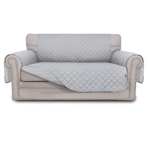 Easy-Going Reversible Loveseat Couch Cover for 2 Cushion Couch Sofa Cover for Dogs Water Resistant Furniture Protector with Foam Sticks Elastic Straps for Pet (Loveseat, Light Gray/Light Gray)
