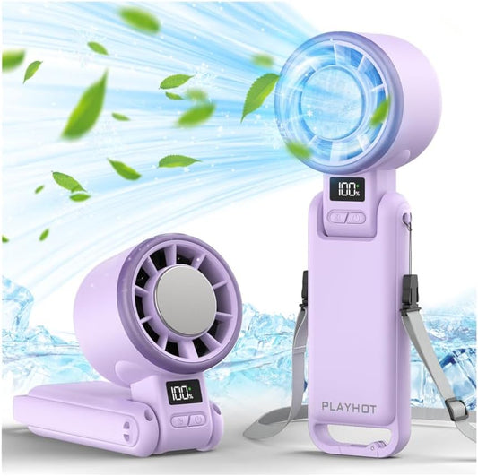 PlayHot Portable Handheld Turbo Fan - Ice Cooling Rechargeable Personal Fan | 5 Speed, 12Hrs Cooling (Purple)