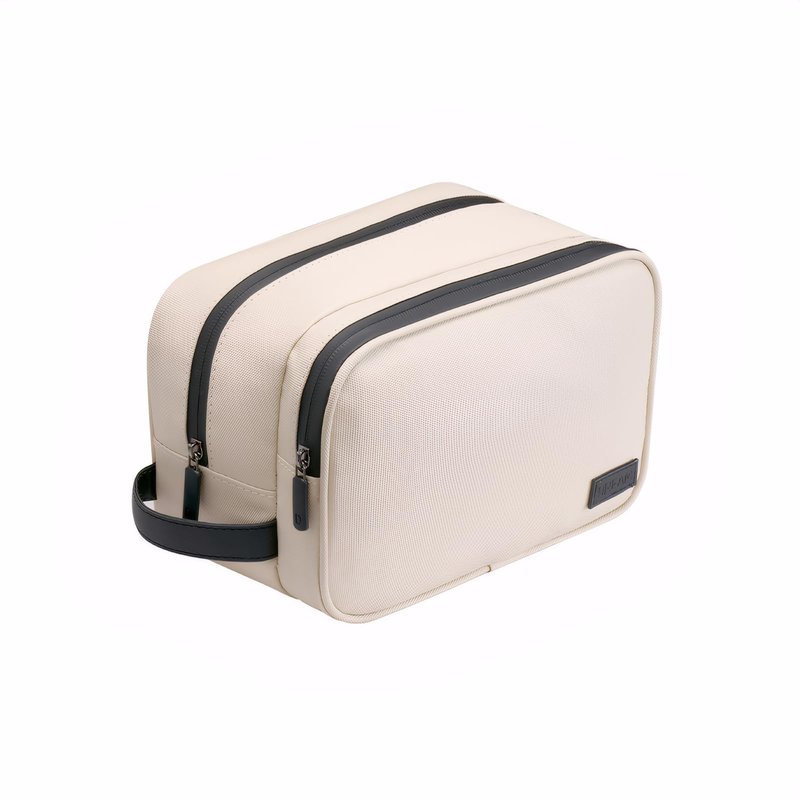 Portable Waterproof Leatherette Toiletry Bag - Double-Layer Large Capacity Organizer for Travel & Makeup, Multifunctional Toiletries Storage with Handle (Beige)