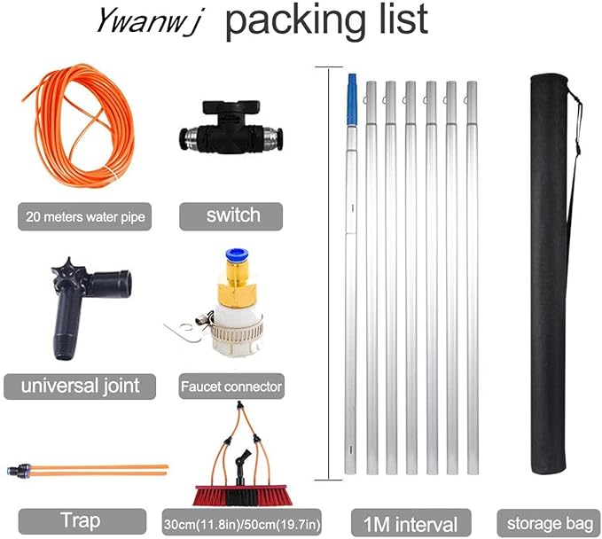 10m Telescopic Window Cleaning Pole & Brush - Extendable Solar Panel Cleaner with 30cm Large Water Hole Head Easy Install Water Fed Cleaning Equipment