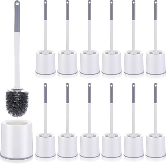 Patelai 12 Pack 18.12 Inch Toilet Bowl Brush and Holder for Bathroom Toilet Bowl Brush Scrubber with Caddy Set for Deep Cleaning (White)