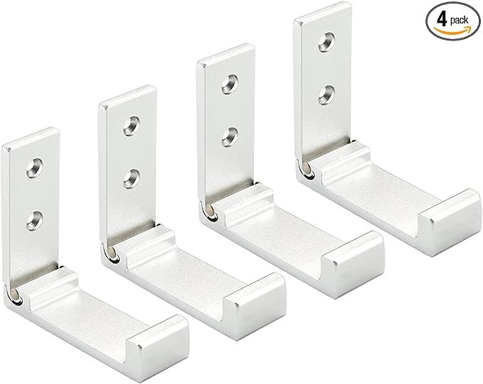 Latomex Folding Coat Hooks, Wall Hooks for Hanging Aluminum Alloy Cloth Hanger Coat Hanger Headphones Holder Headset Wall Hanger Hook- Pack of 4 (Silver)