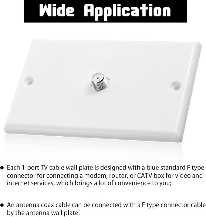 Weewooday 16 Pcs 1-Port TV Cable Wall Plate with F Connector Coax Wall Plate Video Jack Single Gang (White)