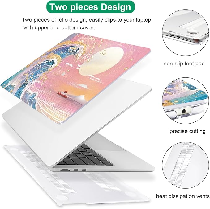 LCMOCICO for MacBook Air 13 Inch Case 2026 2025 2024 2023 2022 Release M5 A3449 M4 A3240 M3 A3113 M2 A2681, Scratch Resistant Plastic Hard Shell Case for MacBook Air 13.6 M5, Sunset Glow Waves