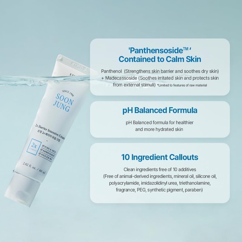 ETUDE SoonJung 2x Intensive Cream Best Trio Set for Barrier Repair | 2x Barrier Cream 2.02 Fl Oz + pH 5.5 Relief Toner 0.85 Fl Oz + Foam Cleanser 0.68 Fl Oz, Korean Skin Care