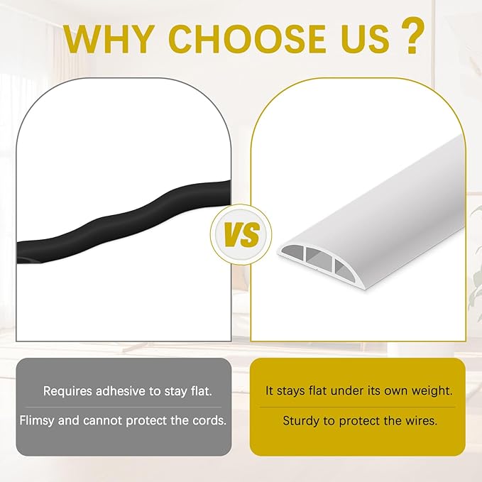 JAHOMFAI Floor Cord Cover 3.3FT Cord Covers for Wires on Floor Protect Wires & Prevent Trip Hazards, Easy to Cut for Home, Office, School, Concerts, Cavity W0.6in x H0.32in