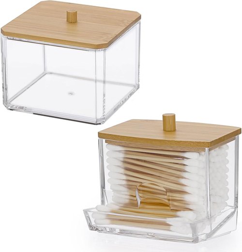 Hipiwe Acrylic Canister Jar Set - Clear Bathroom Dispenser for Q-Tips & Cotton Balls | 2 Pack