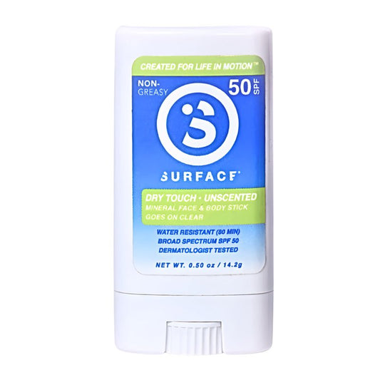 Surface Sunscreen Mineral Face Stick, Dry Touch SPF 50, Broad Spectrum UVA UVB Sun Protection for Kids and Adults, Travel Friendly, Water Resistant for 80 Minutes, Fragrance Free, 0.5oz