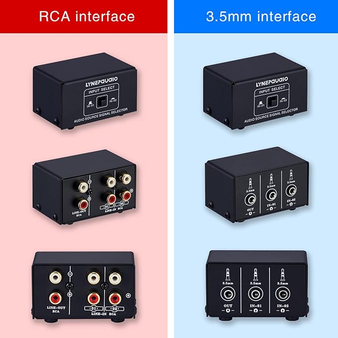 JINGFENG Audio Switcher 3.5mm 2 in 1 Out/1 in 2 Out A/B Switch Stereo Audio Splitter Box with No Distortion 3.5mm Jack for Switching Between Computer Speakers and Headphones
