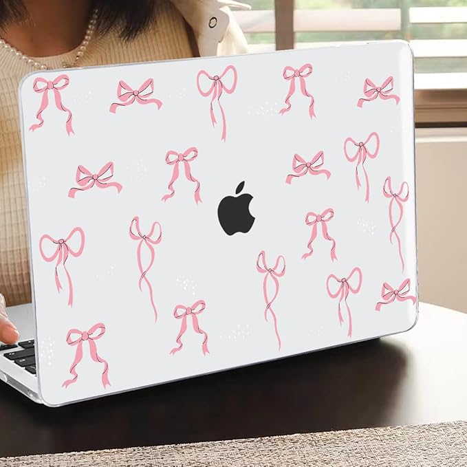LCMOCICO for MacBook Pro 13 Inch Case 2022 M2 2020 2021 A2338 M1 A2251 A2289 with Touch Bar & Touch ID, Pattern Plastic Hard Case Keyboard Cover Screen Protector Webcam Cover Brush, Pink Bowknot