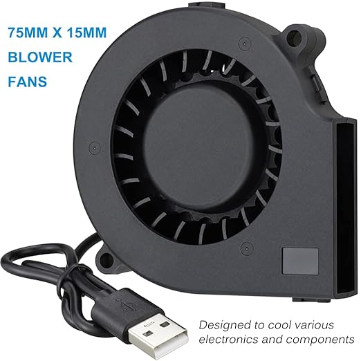 GDSTIME 75mm USB Blower Fan with 3 Speeds Control, 7515 5V DC Brushless Turbine Turbo Cooling Fan for Helmet Laptop 3D Printer Ventilaiton