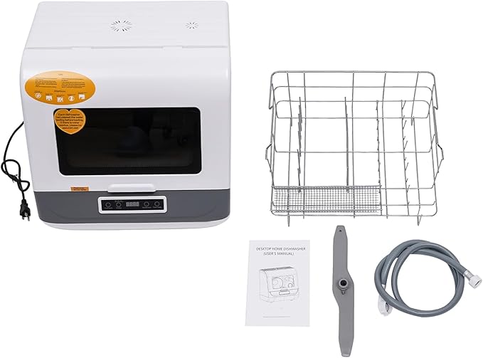 Portable Countertop Dishwasher, 800W Compact Dishwashers with Filter and Hybrid Drying Function, Mini Dishwasher with 3 Wash Programs for Apartments, Rvs, Small Kitchens (White)