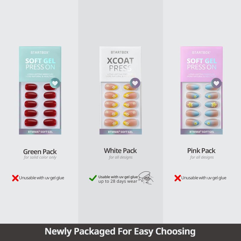 BTArtbox White Press On Nails Short - Soft Gel Press on Nails Almond, White Glue on Nails with Nail Glue, Reusable Stick on Nails in 16 Sizes, Cream Puff