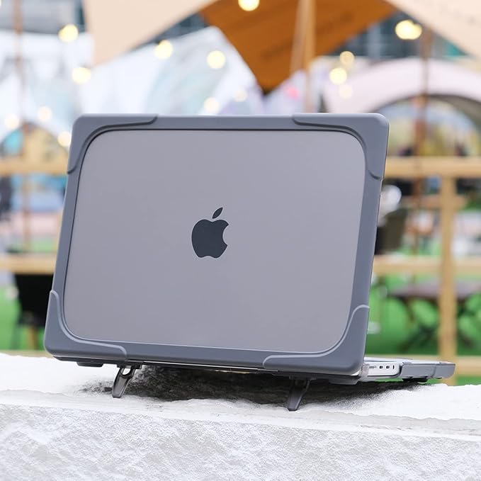 Batianda Heavy Duty Case for New MacBook Pro 16 inch 2026 M5 2024 M4 2023 M3 2021 M2 Pro Max Chip- Ergonomic Foldable Kickstand (Holds 22lbs/Zero Wobble) Matte Translucent Rugged Armor Cover, Gray