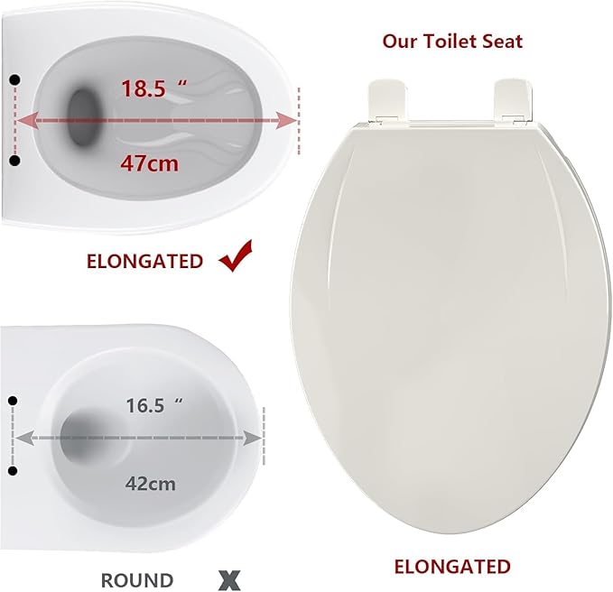 Elongated Commercial Toilet Seat 19â â Soft Close, Quick-Release & Attach, Durable Polypropylene, Grip-Tight Bumpers, Easy Install & Clean, Biscuit â Color: 19" Regular Toilet Seat Biscuit